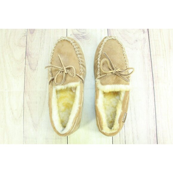 LL Bean Wicked Good Shearling Lined Brown Suede Moccasin Slippers Size 9 M - Picture 7 of 9